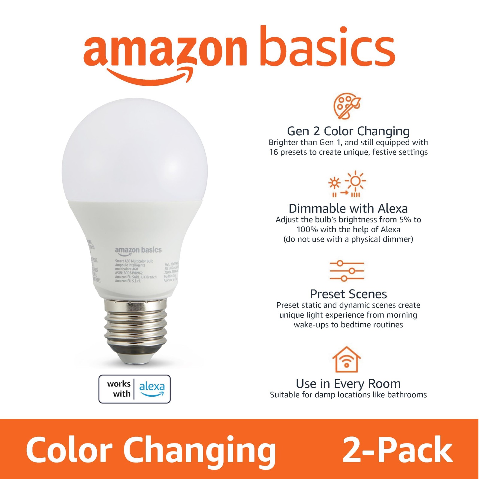 Lampadina Smart Multicolore E27 8W Amazon Basics per Bambini - 2
