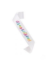 "It's My Birthday" Sash White w/ Rainbow color letters by 321 Party 20997 NEW