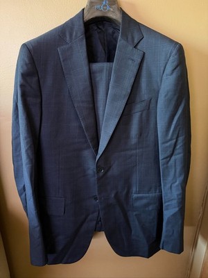 Isaia Napoli Blue Windowpane suit 40 120's Wool