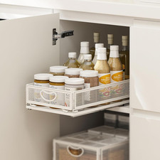 Pull Out Cabinet Organizer, No Drill Adhesive Sliding Drawers for Kitchen, Metal