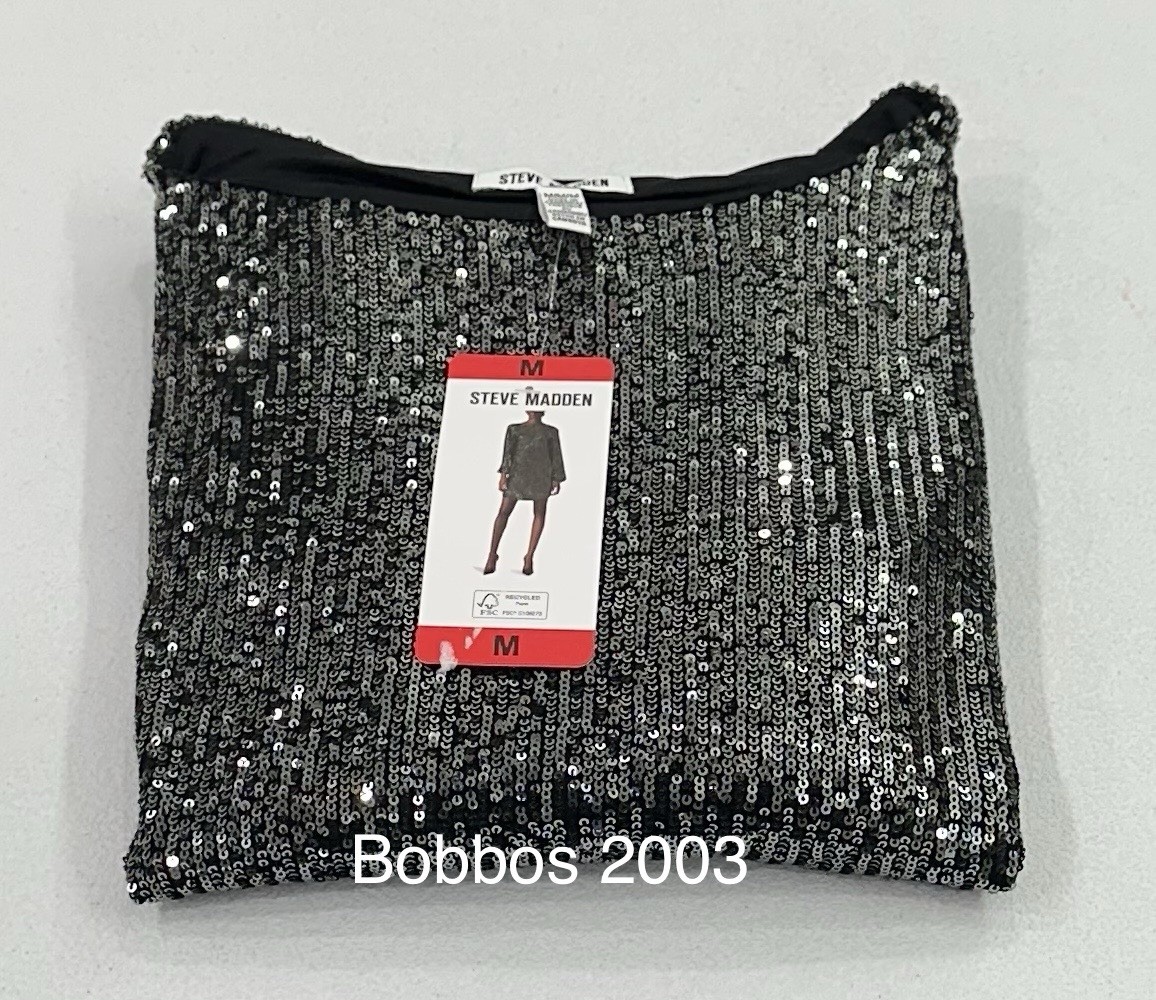Steve Madden Women's Sequin Mini Long Sleeve Shoulder Pads Dress, Silver, Size M