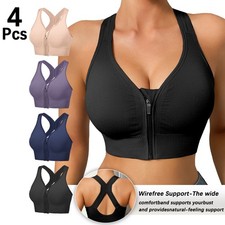 4Pcs Front Zip Sports Bra Wire Free Cross Back Comfort Posture Bra