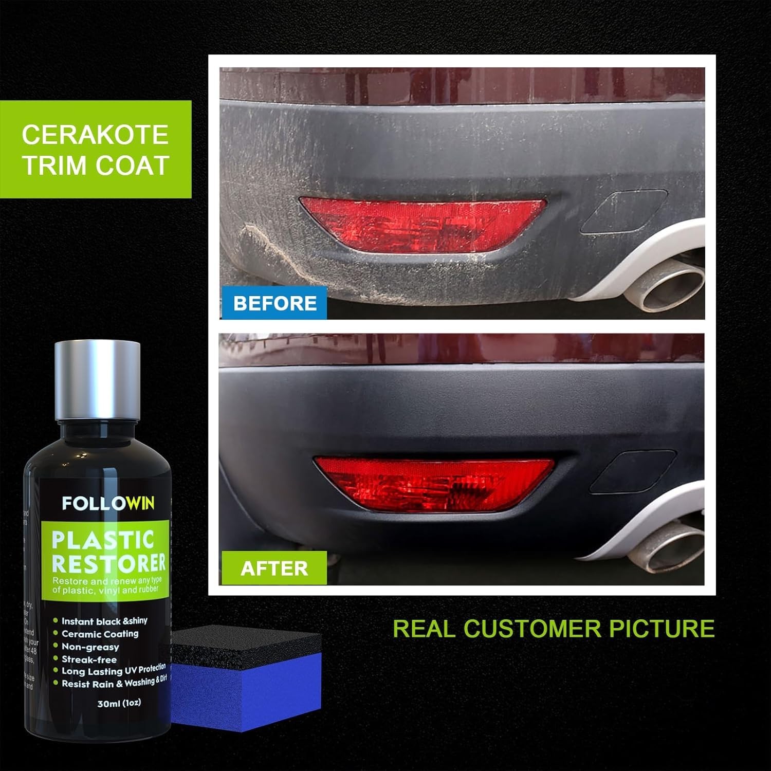 Hydrophobic Plastic & Trim Restorer - Long-Lasting 30ml Ceramic Formula for Cars