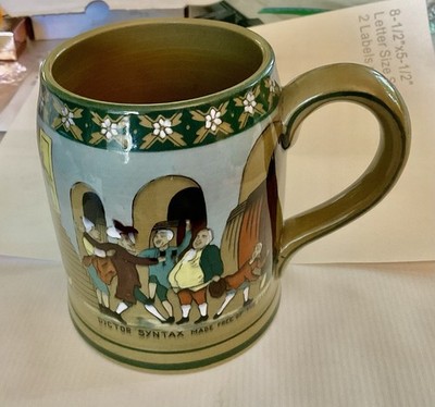Antique Deldare Pottery Emerald Ware Dr Syntax Mug 4 1/4  Tall