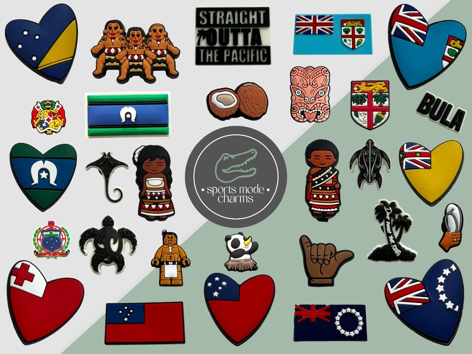 SPORTS MODE CHARMS Pacific Islands - Charms for Shoes Clogs Sandale - Maori Herz Fidschi Samoa Aus NZ