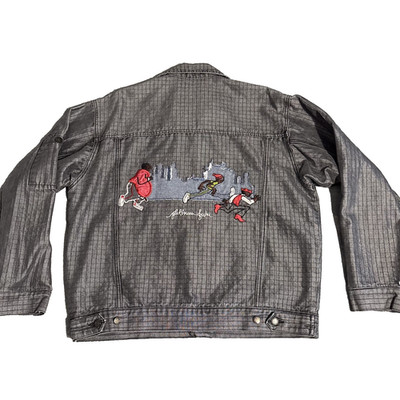 Platinum Fubu Fat Albert And The Junkyard Gang Denim Jacket Size Medium Y2K Gray