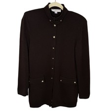 Flawed St. John Brown Santana Knit Cardigan Jacket With Gold Buttons, 8