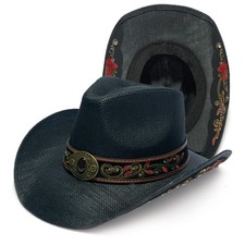 Western Straw Cowboy and Cowgirl Hats with Decorative Bands - Unisex Wide Bri...