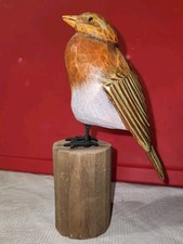 Hand Carved Painted Wooden Finch Bird Folk Art Figurine 8  