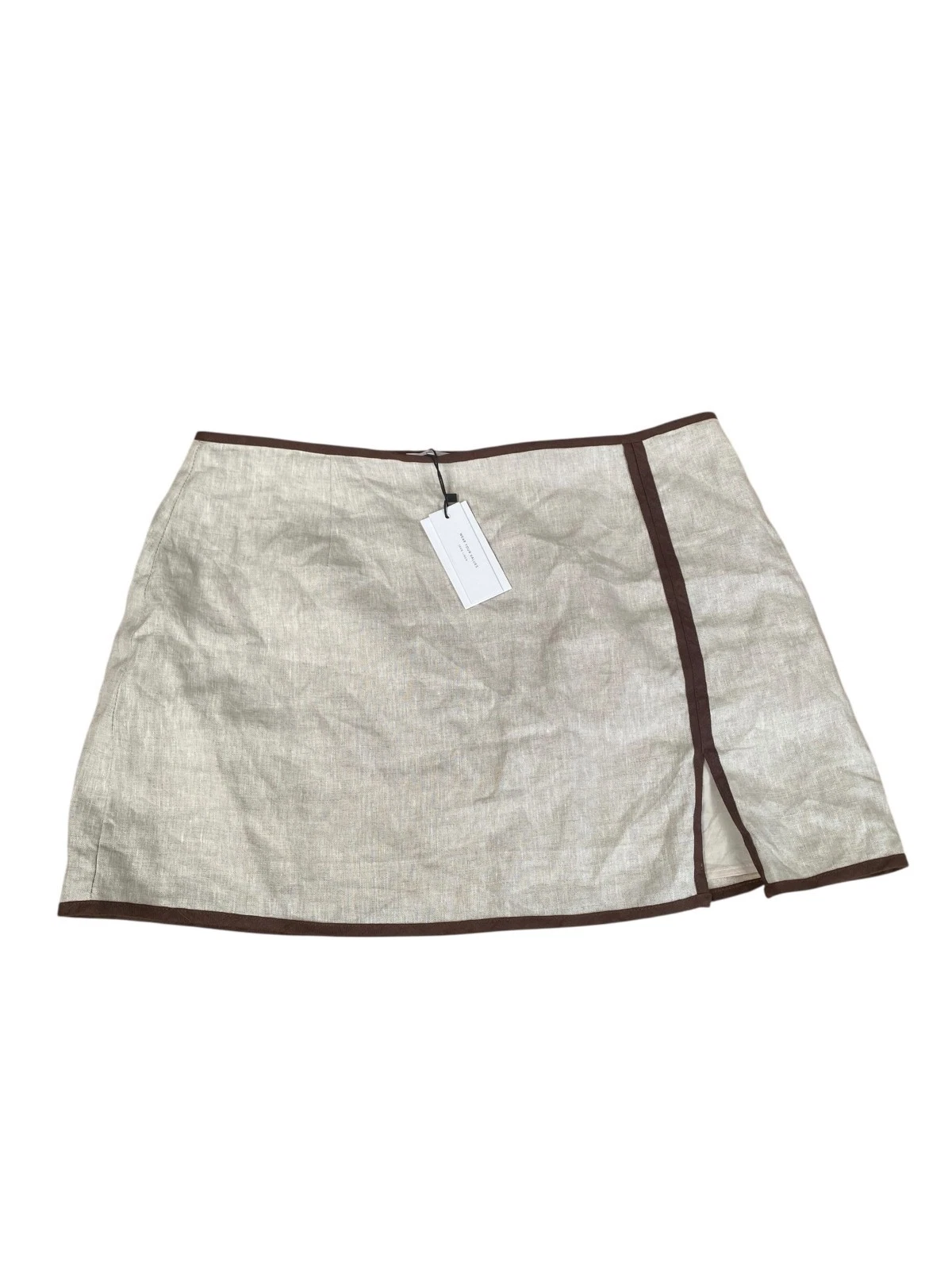 Aere Mini Skirt 100% Linen Women's Size 18 Beige Lightweight Zip Casual NEW