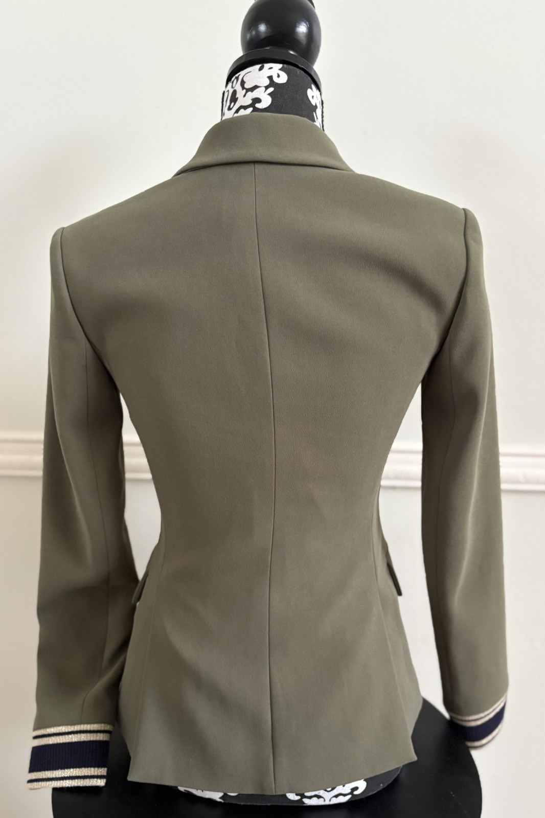 Scripted Olive Green Double-Breasted Blazer - Siz… - image 2