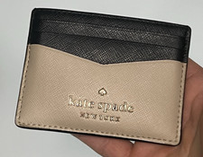 Kate Spade Staci Small Wallet Beige Black Colorblock Saffiano Leather