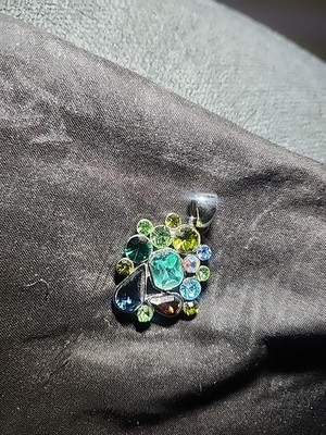 Lia Sophia Multicolored Faceted Crystal Pendant Silver Tone Vintage