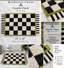 MacKenzie-Childs Courtly Check Bath Rug 21x34 Black White Green 100 Cotton
