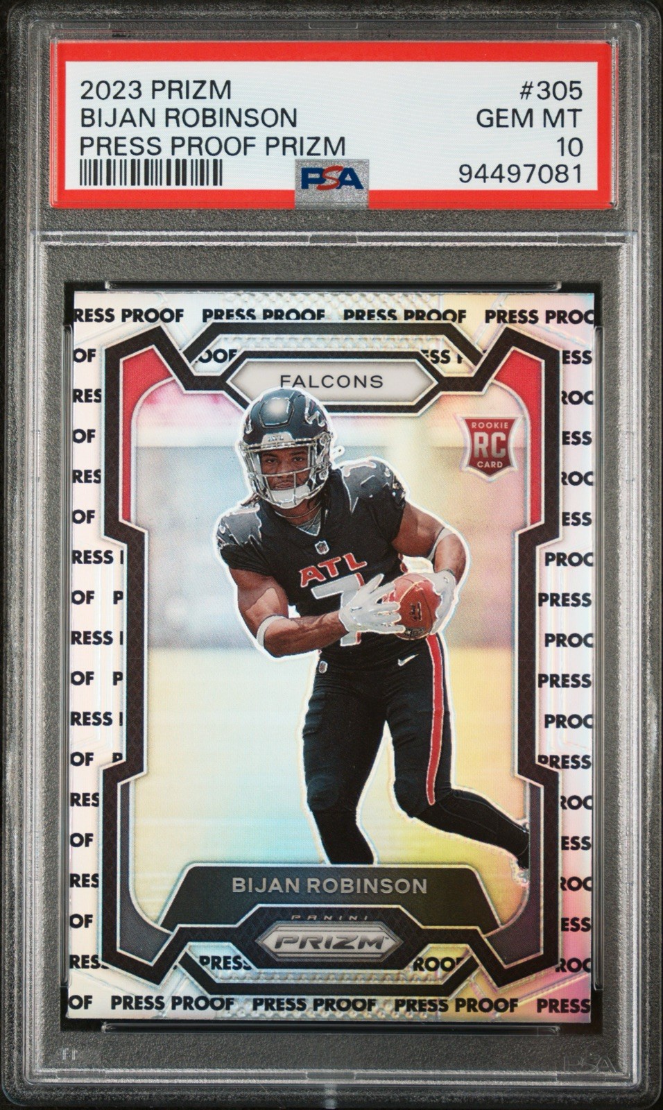 2023 Panini Prizm Bijan Robinson Press Proof Rookie RC #305 PSA 10