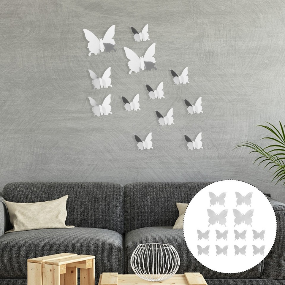 Pvc Sticker Mirror 48 Pcs PVC Mirror 3D Butterflies Wall Stickers Home Decoration | eBay ...
