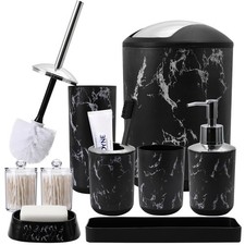 Black Marble Bathroom Accessories Set, Black Bathroom Set with Trash Can, Van...