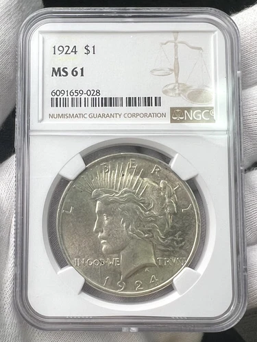1924-P $1 Peace Dollar NGC MS61 90% Silver Philadelphia US Coin