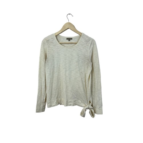 Lilla P Medium Top Beige Ivory Tie Waist Long Sleeve Pullover Cotton Womens