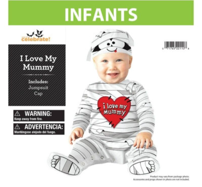 Baby Mummy Halloween Costume Jumpsuit & Cap  NWT  Infant 0-6 mo I Love My Mummy