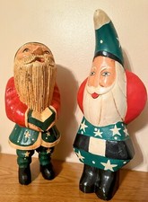 Set of 2 Rare Vintage Old World Folk Art Style Santa Claus Figurines 13 14.5"