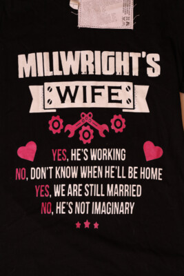 NWT-Millwright's Wife funny graphic fitted Redbubble T-shirt size medium 