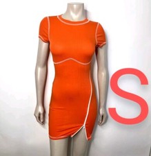🆕Orange Ribbed Zipper Fashion Mini Dress~Size S