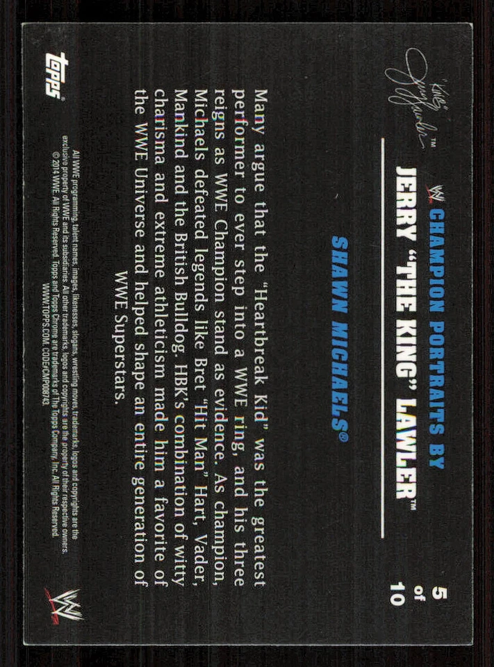 2014 Topps Chrome WWE Jerry Lawler's Tributes #5 Shawn Michaels - Image 2 of 2