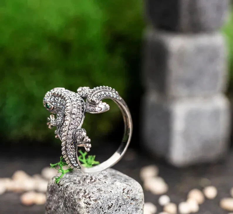 2.32 Ct Round Simulated Diamond 14k White Gold Plated Lizard Wrap Halloween Ring - Image 3 of 4
