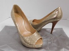 Guiseppe Zanotti Gold Snake Leather Platform Peep Toe Pumps Italy 36