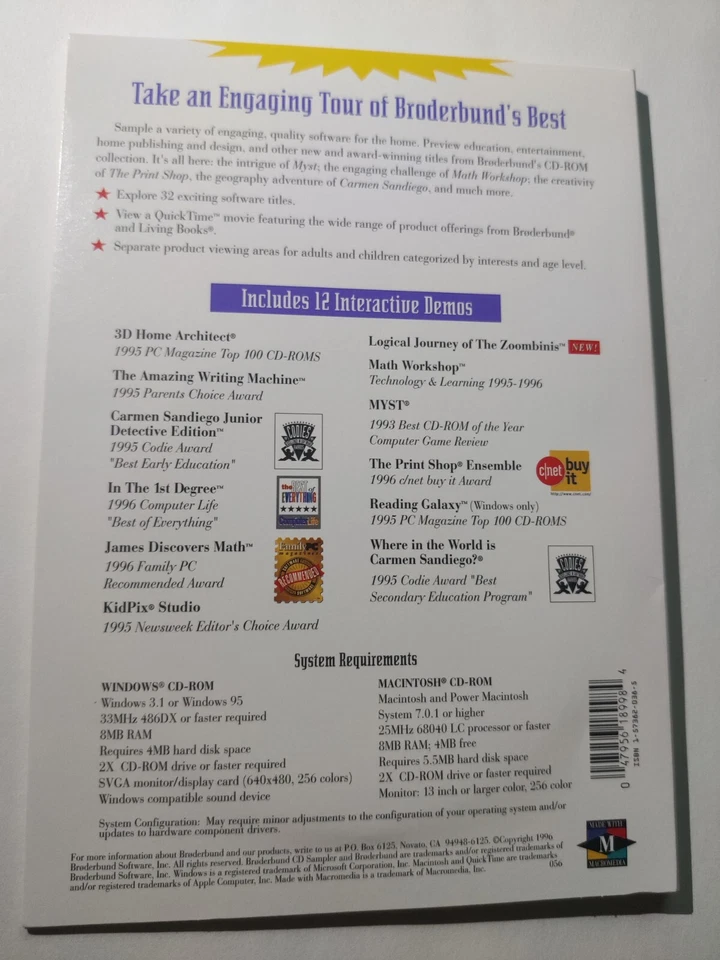 Broderbund 1996 CD SAMPLER Disk for Mac Windows - Demo Myst Kid Pix 1st Degree  - Image 2 of 3
