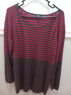 GAP WOMENS PULLOVER LONG SLEEVE SWEATSHIRT GRAY AND PINK STRIPED SIZE XL 
