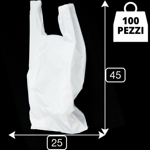 100 Sacchetti Plastica Neri Con Manici - Per Negozio, Regali E Feste