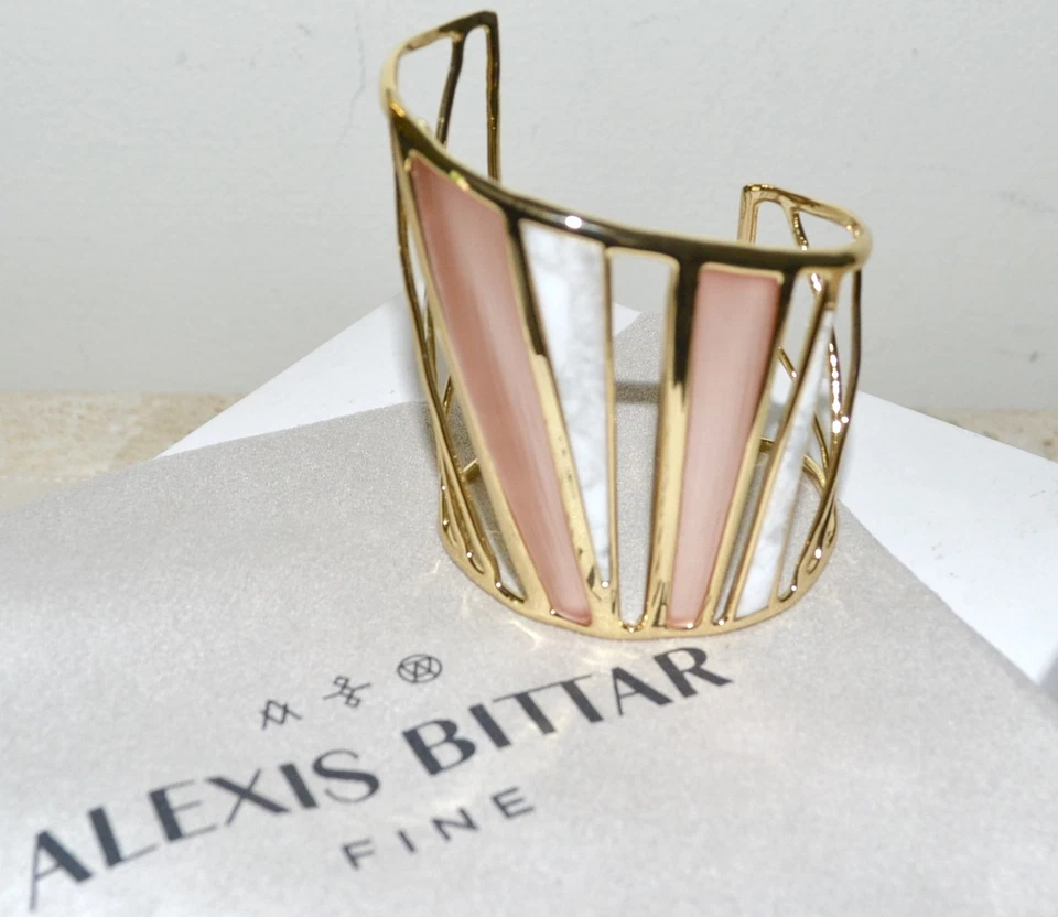 Nuevo $425 ALEXIS BITTAR Luna Colorblock Lucite Howlite Brazalete Atardecer Rubor