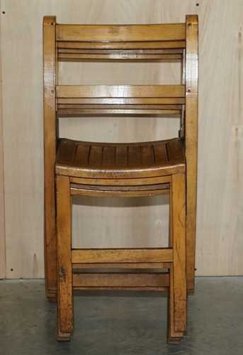 NICE VINTAGE SET OF CIRCA 1930'S ENGLISH OAK STACKING CHAIRS WITH PERIOD FINISH - Picture 2 of 12