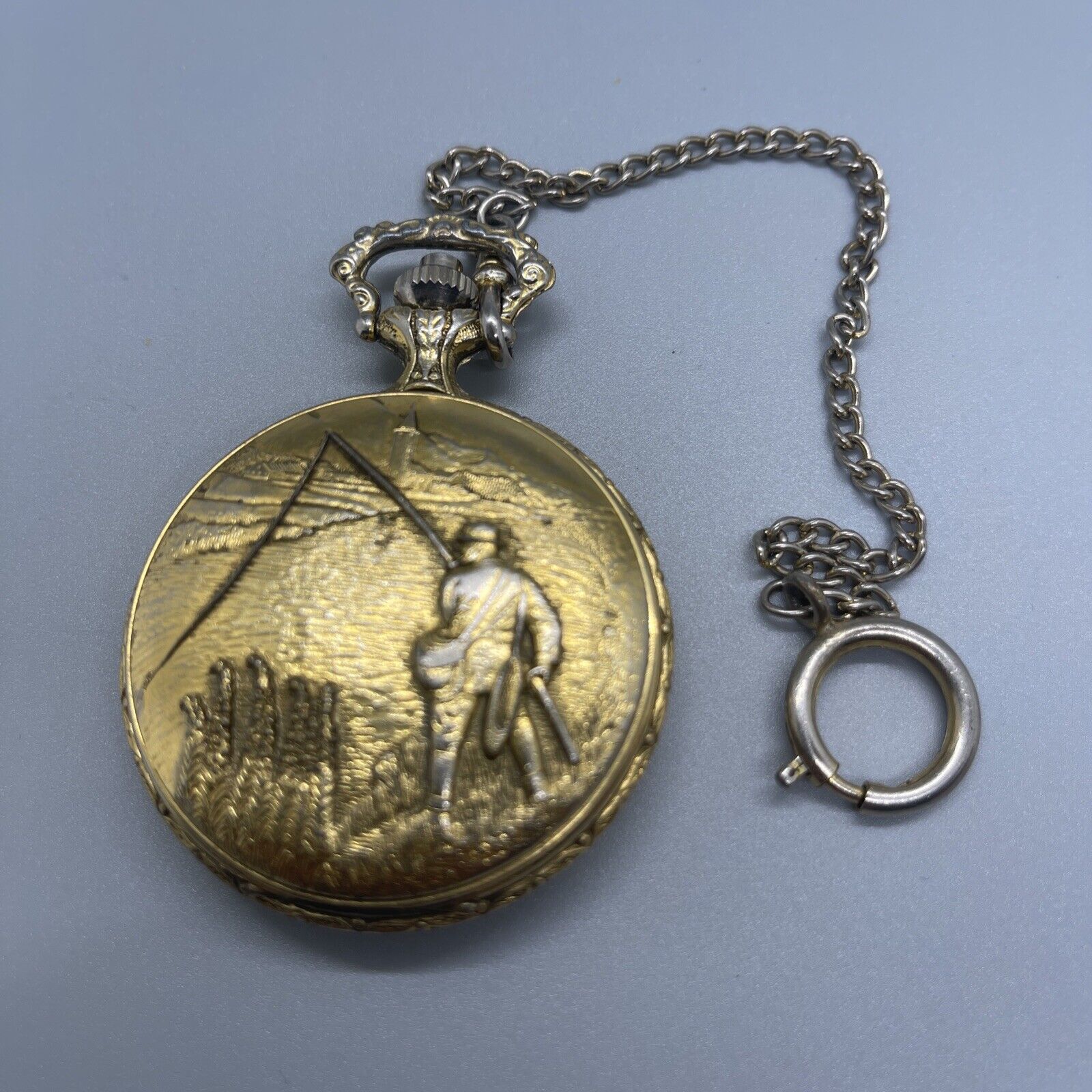 Jean Cardot Pocket Watch Fishing Needs Batteries Gold Tone With Chain
