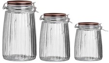 Ribbed Clear Glass Food Storage Jar with Clip-Top Lid | 3 Sizes (1L, 1.5L, 1.8L)