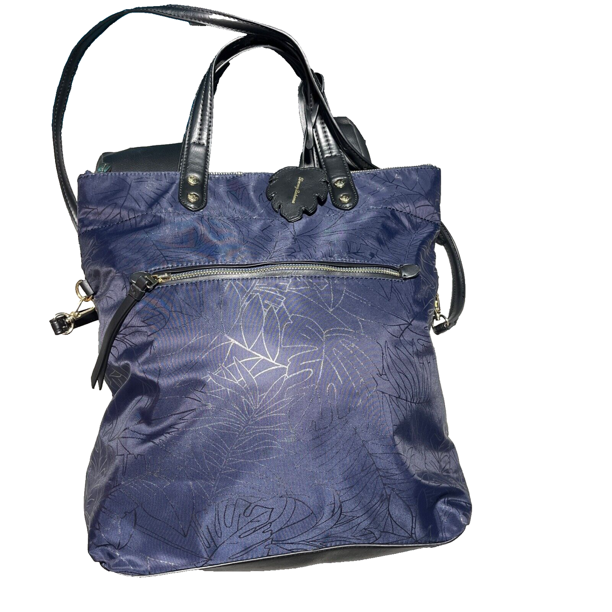 Tommy Bahama Travel Tote Nylon Navy Blue Leaf Pattern Removable Strap Top  Handle
