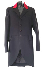 Rare Polo Ralph Lauren Black Wool Womens Long Tail Coat Size 8 Uk 12 Red Collar