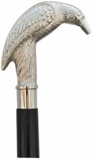 Brass Wooden Cane Walking Stick for Men, Women, Silver Raven Crow Head Handle