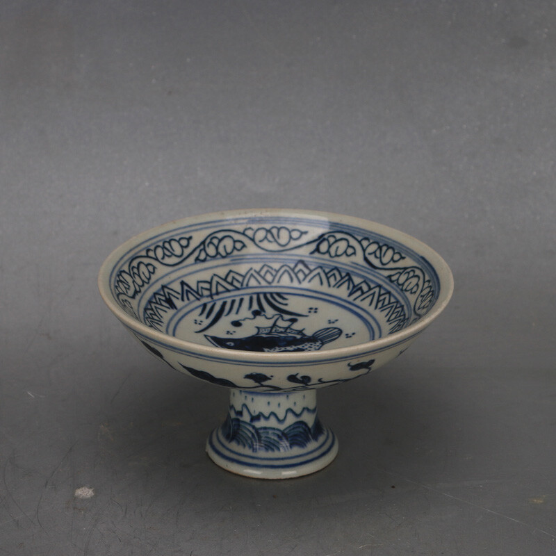 5.5" Collection Chinese Song Blue White Porcelain High Foot Compote Plate