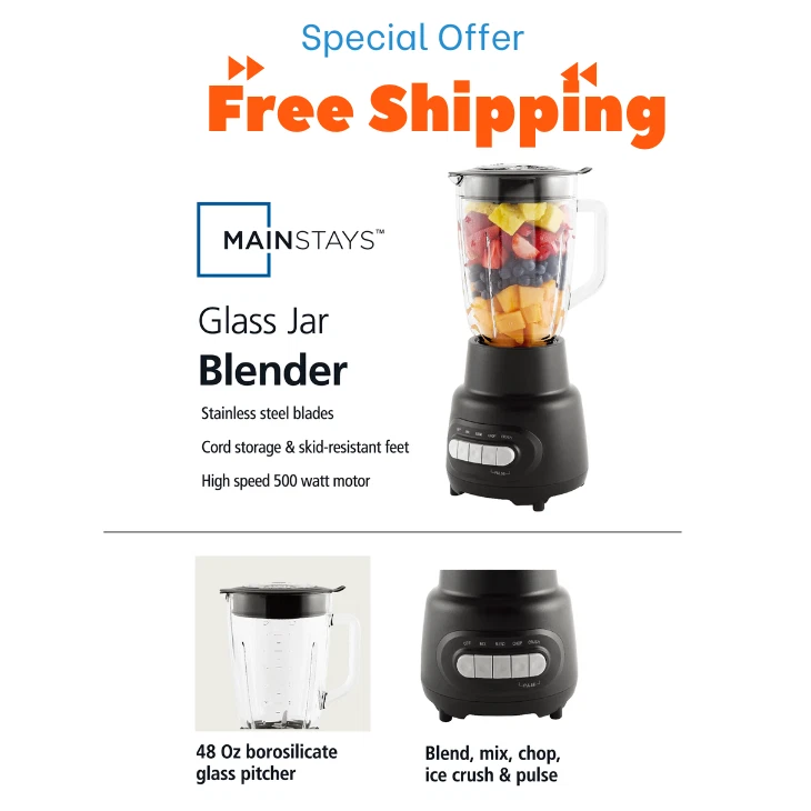 Mainstays Glass Jar 5 Speed Blender with 6-Cup Jar (48Oz) Capacity,New Us - Image 2 of 4