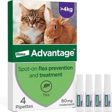 Spot On Flea Treatment For Large Cats and Rabbits Over 4kg (4 pipettes 80mg)