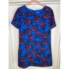 J. Crew Petite Floral Shift Dress Short Sleeve Blue Pink Size 10 Travel Office