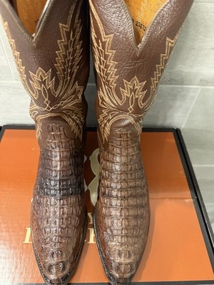 MENS LUCCHESE EXOTIC CIGAR BROWN HEAD CUT CAIMAN ALLIGATOR COWBOY BOOTS 12 D USA