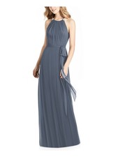 JENNY PACKHAM BRIDESMAIDS Womens Gray Shirred Matching Tie Sash Dress 4