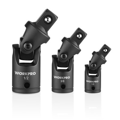 WORKPRO 3PC Universal Joint Socket Adapter Flexible U-Joint Set 1/4'' 3/8'' 1/2''Dr