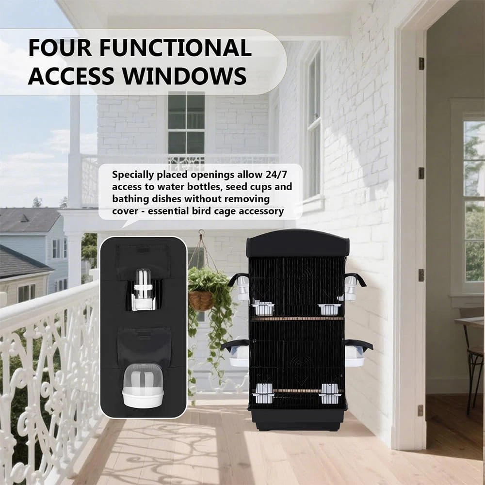 Night Black Birdcage Cover 4 Access Windows -Insulated Birdcage