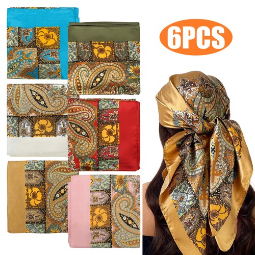 6PCS Women Satin Scarf Large Square 35 Inch Thin Shawl Boho Headscarf Neck Scarf