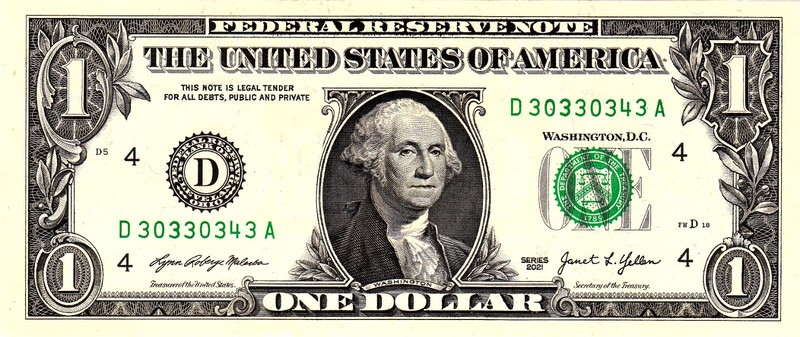 $1 2021 Fancy Serial  Uncirulated CU D30330343A